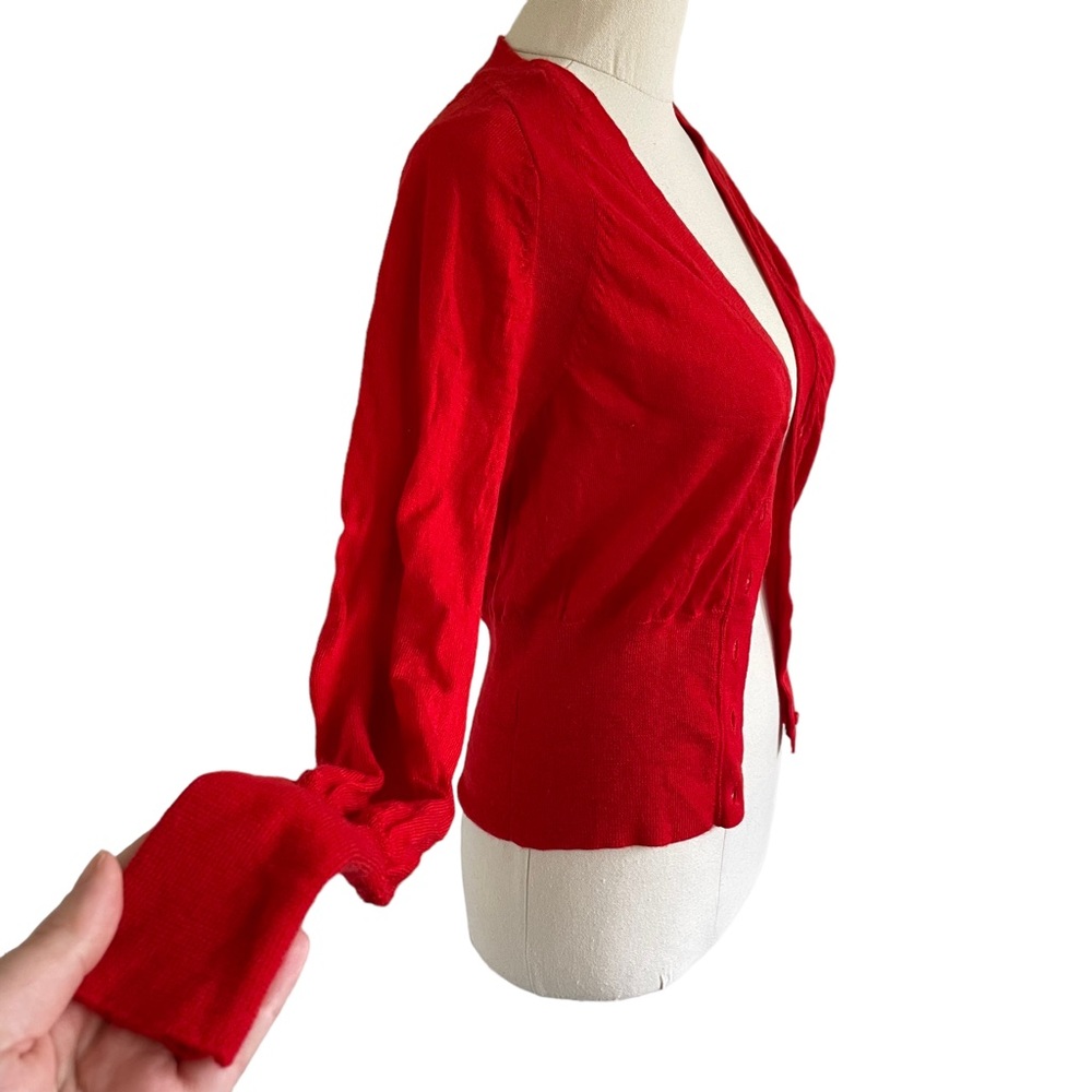 MODA INTERNATIONAL Sz S 100% Merino Wool red statement cardigan - Picture 4 of 11